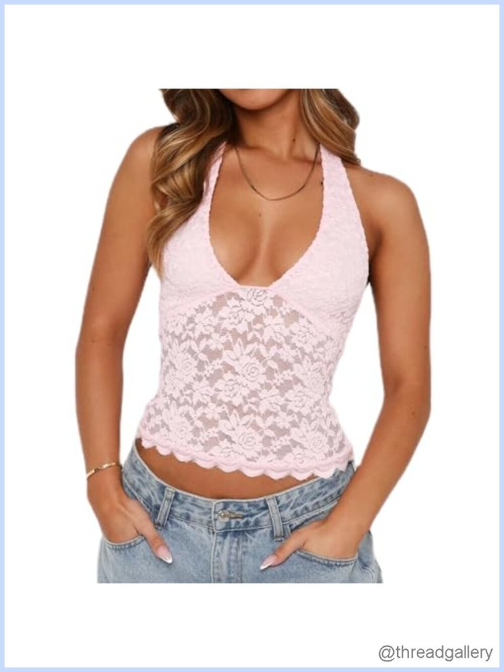 Y2K crop top halter V neck lace semi sheer backless slim fit camisole